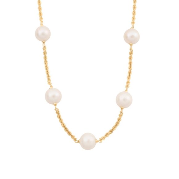 MILOR SILVER  Italy 18kt Gold Plated Sterling Silver Pearl Station Necklace - Picture 1 of 2